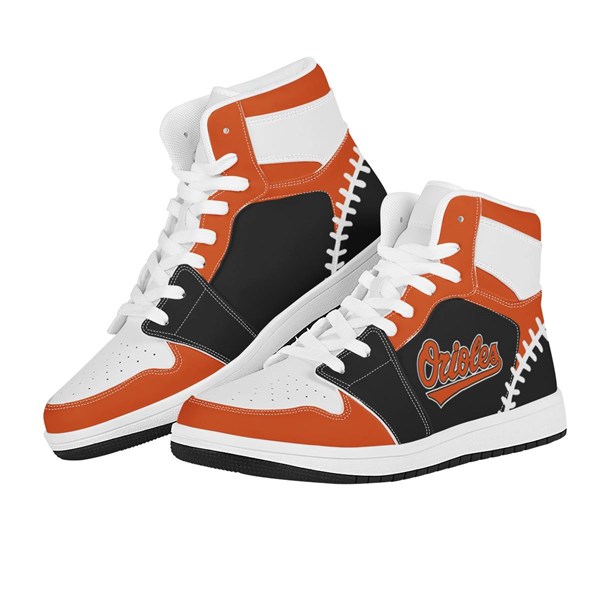 Men's Baltimore Orioles High Top Leather AJ1 Sneakers 003